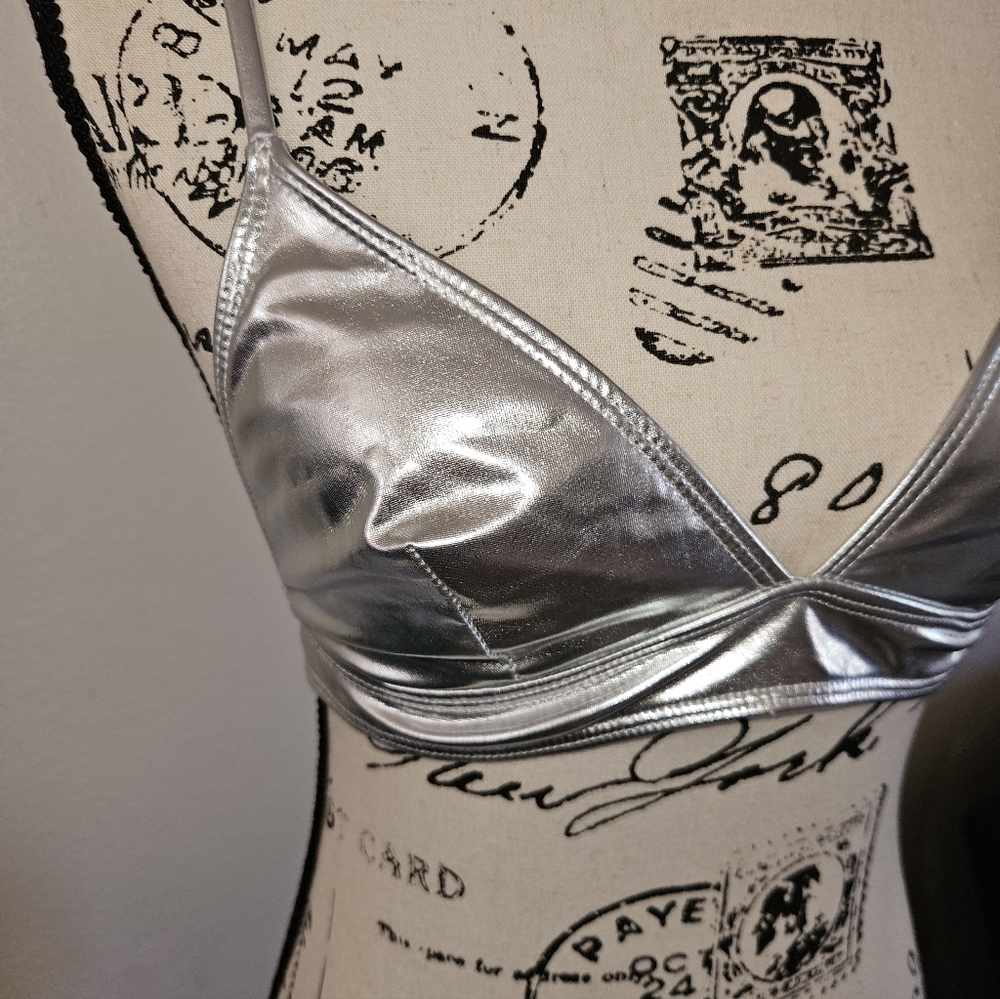 Womans Metallic Silver Bikini Top - Picture 3 of 5